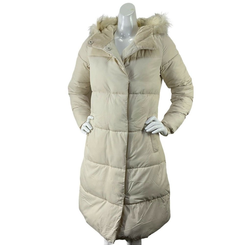 Rachel Parcell Coat Womens Sz Small Cream Puffer Faux Fur Hooded Msrp $228 Nwot - Picture 1 of 10